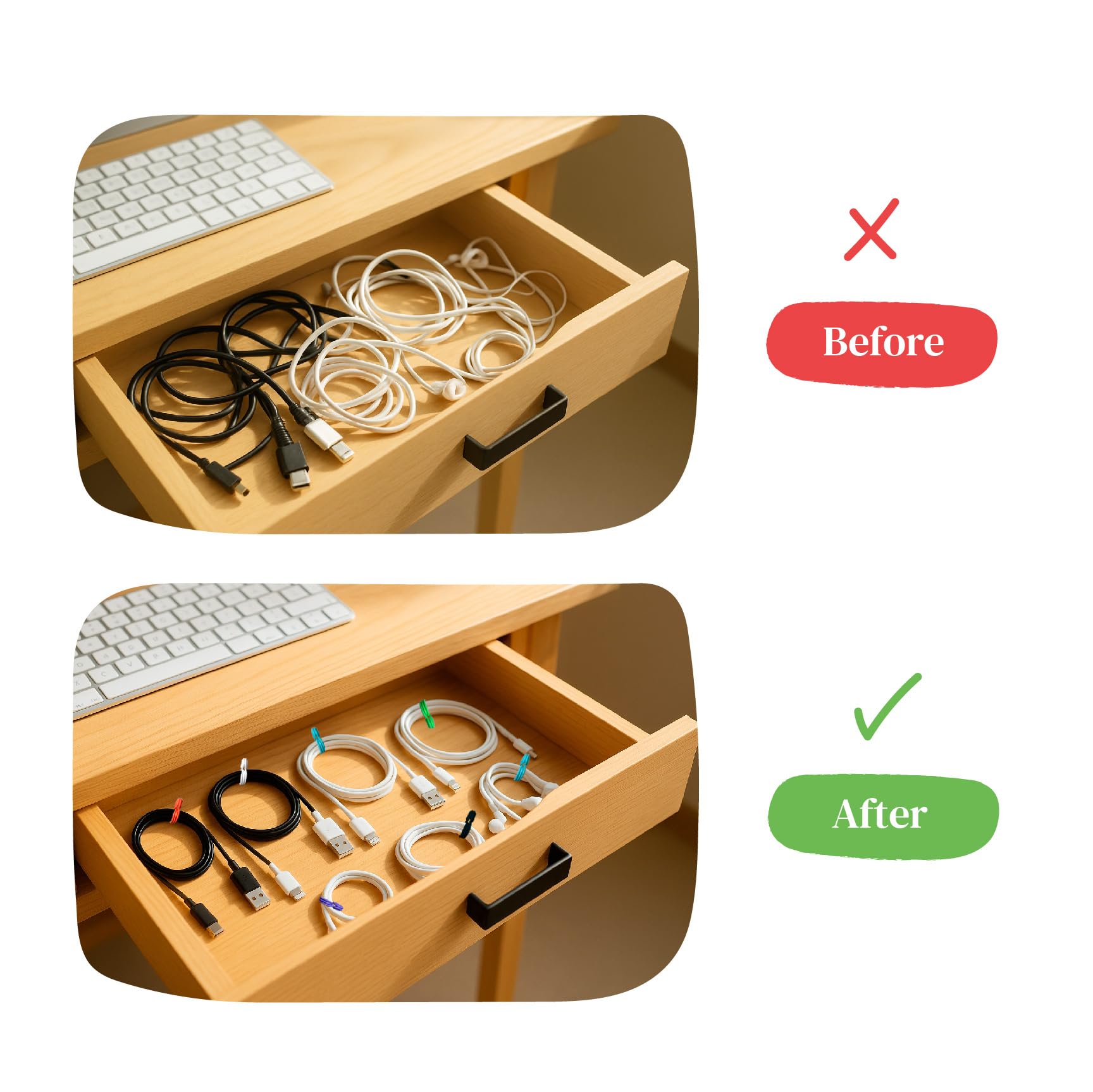 Magnetic Cable Organizer with Reusable Silicone Ties – Travel Cord Management Holder for Smart Devices Multicolor