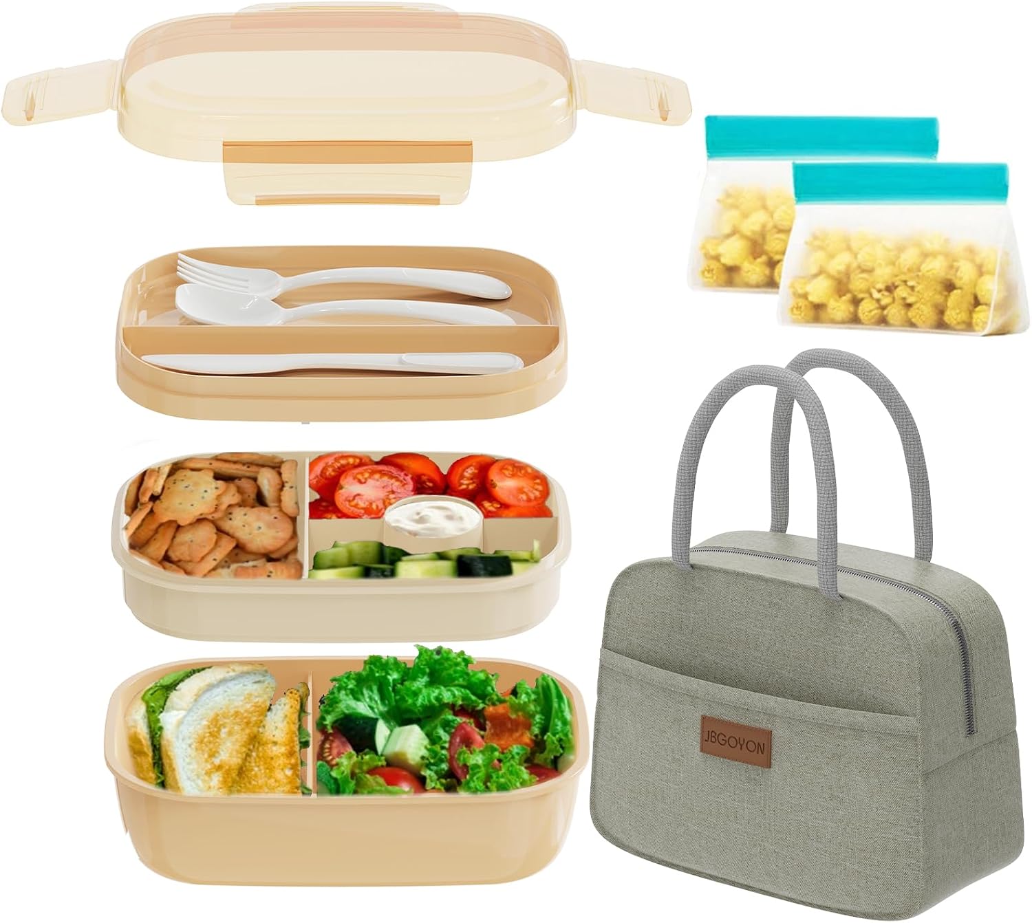 Pink 64 oz Stackable Bento Set with Insulated Lunch Bag