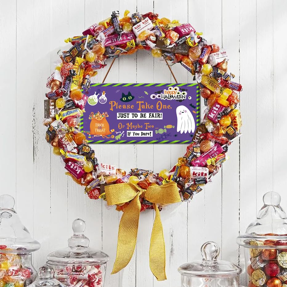 Reversible Trick or Treat Halloween Sign – Double-Sided Candy Bowl Door Hanger (10x5 Inch PVC)