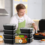 Disposable Lunch Boxes with Lids – 34oz Double Compartment Meal Prep Containers, 100 Pack (Black)