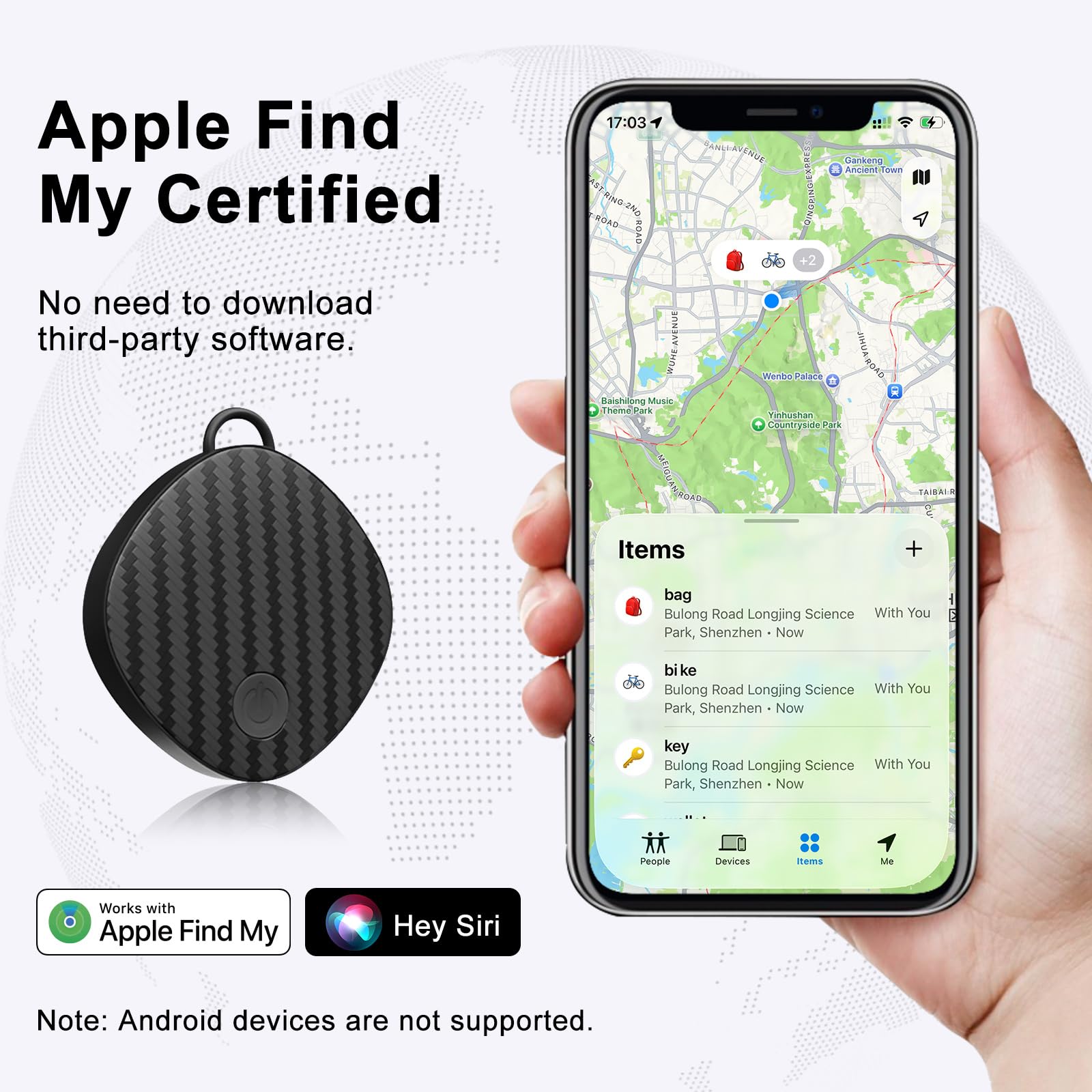 Apple Find My Compatible Bluetooth Tracker Tags 4 Pack with Loud Sound Alert, Water-Resistant Design & Replaceable Battery – Black
