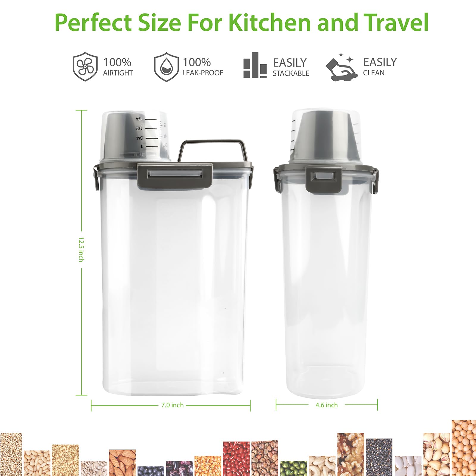 3L Airtight Kitchen Storage Container with Pour Spout – BPA-Free Rice & Dry Food Dispenser with Measuring Cup (Grey)