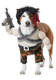 Action Hero Dog Costume – Multi-Colored Padded Jumpsuit with Wig, Gun & Headband for Pets