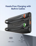 VEGER 10000mAh Slim Power Bank with Built-in USB-C & Lightning Cables – 22.5W Fast Charging Portable Charger for iPhone, Samsung & Travel Devices
