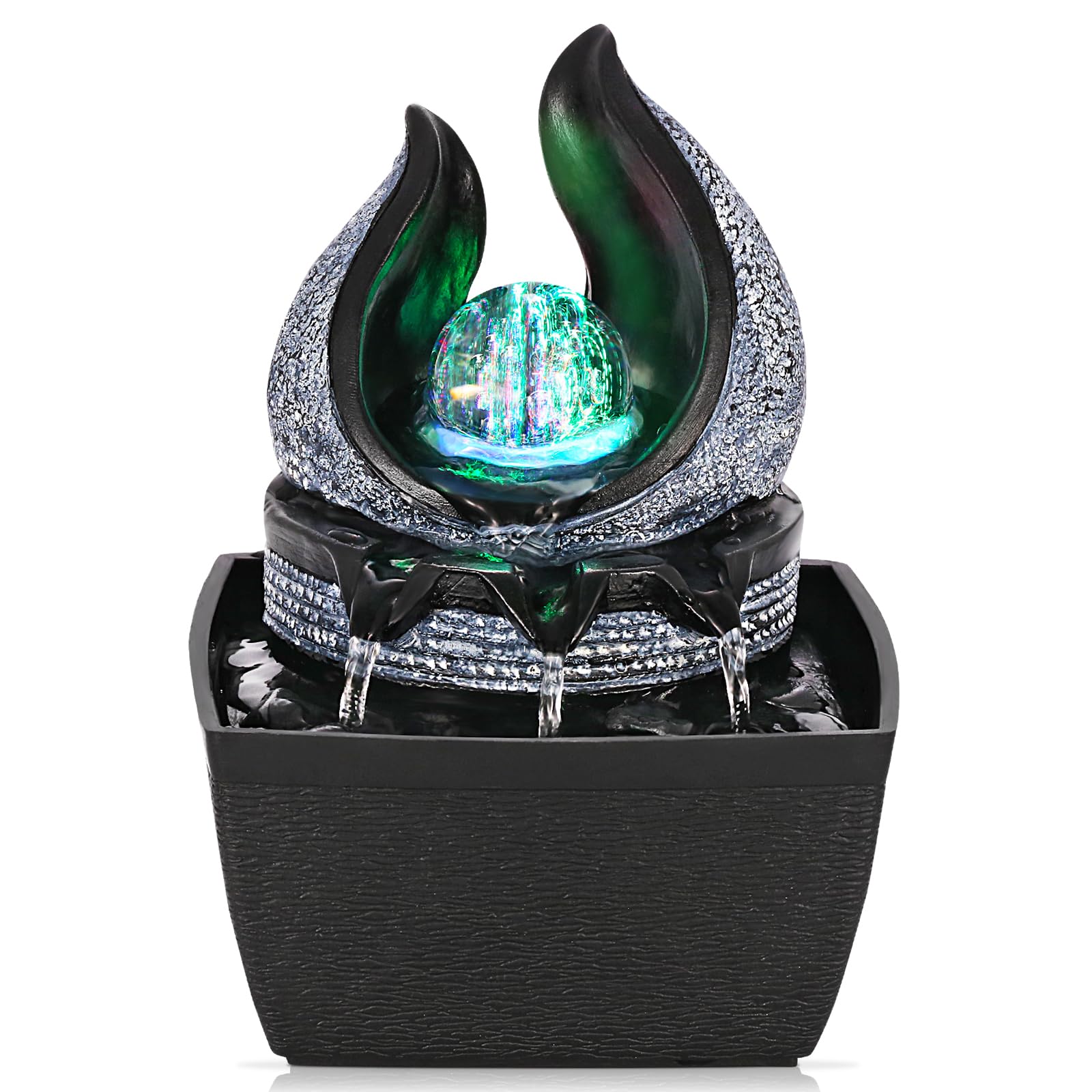 Artistic LED Crystal Ball Tabletop Fountain – 3-Level Adjustable Indoor Water Feature (Painted Finish)