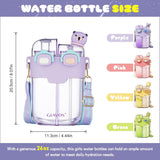 26 oz Kids Bear Water Bottle with Straw, Dual Compartments, Leakproof Lock and Adjustable Strap