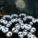 Solar Skull Pathway Lights – Cool White LED Halloween Yard Decorations with Twinkle & Steady Modes (4-Pack, SP-25)