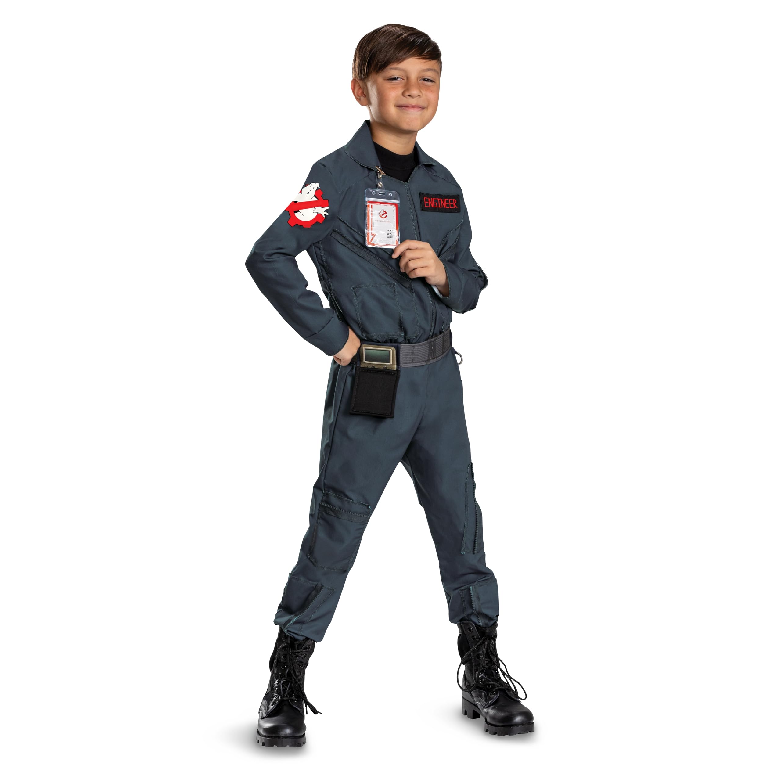 Kids Ghostbusters Engineer Costume – Official Movie Outfit with Jumpsuit, Belt & Badge Clip (Model 164269M)