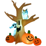 7.5FT Inflatable Halloween Tree with Ghost, Owl & Pumpkins – Lighted Outdoor Yard Decoration with LED Lights, Stakes & Sandbags