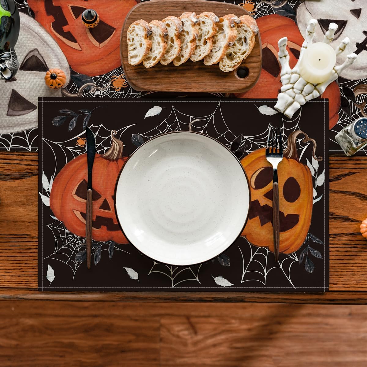 Black Halloween Dining Placemats – Set of 4 Stylish 100% Polyester Table Mats by Artoid Mode (18x12”)