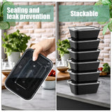 Disposable Lunch Boxes with Lids – 34oz Double Compartment Meal Prep Containers, 100 Pack (Black)