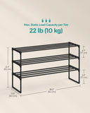 SONGMICS 3-Tier Metal Shoe Rack – Stackable, Flip-Design Shoe Organizer for Entryway & Closet (Black)