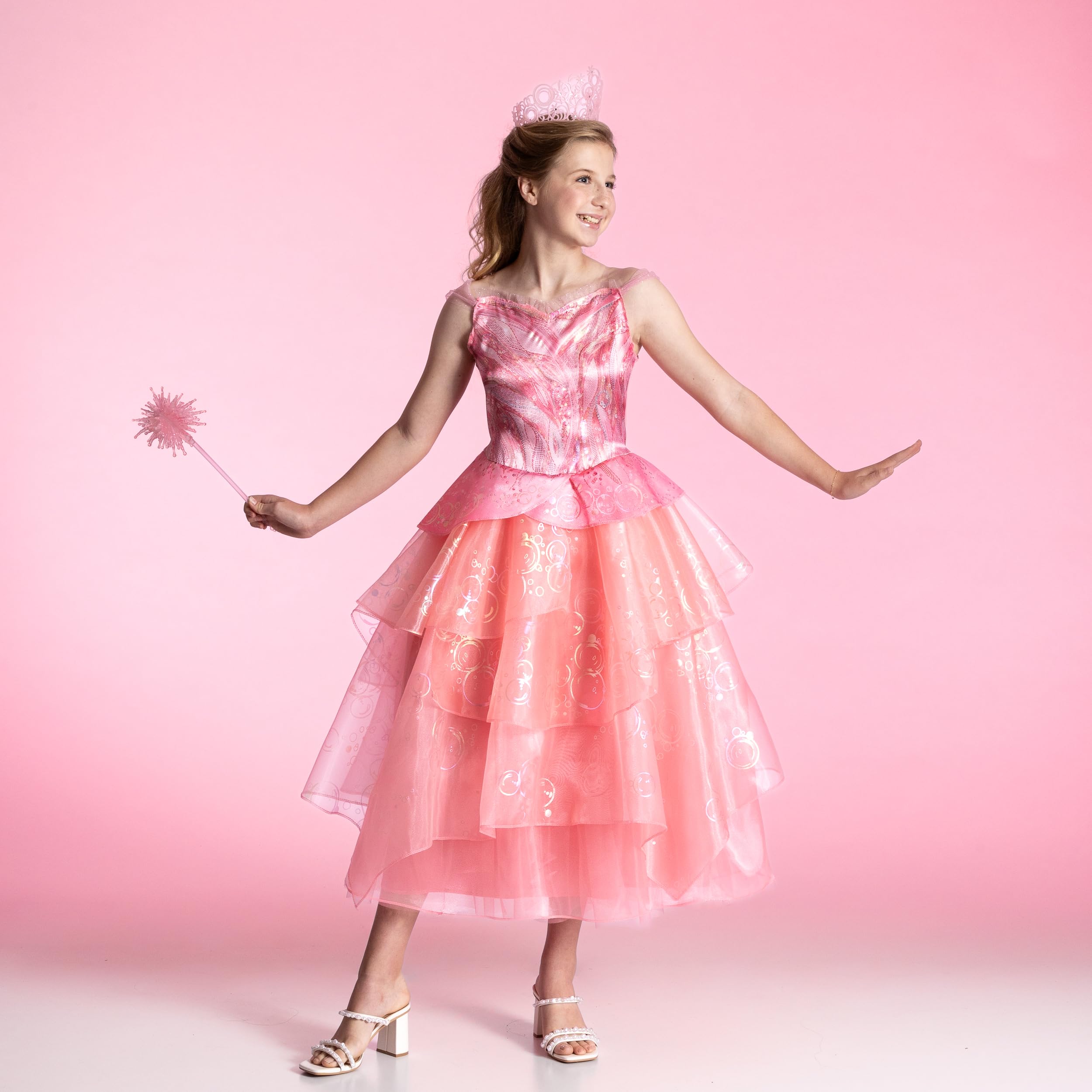 Official Glinda Deluxe Costume for Girls – Wicked Movie Pink Satin Dress ✨💖