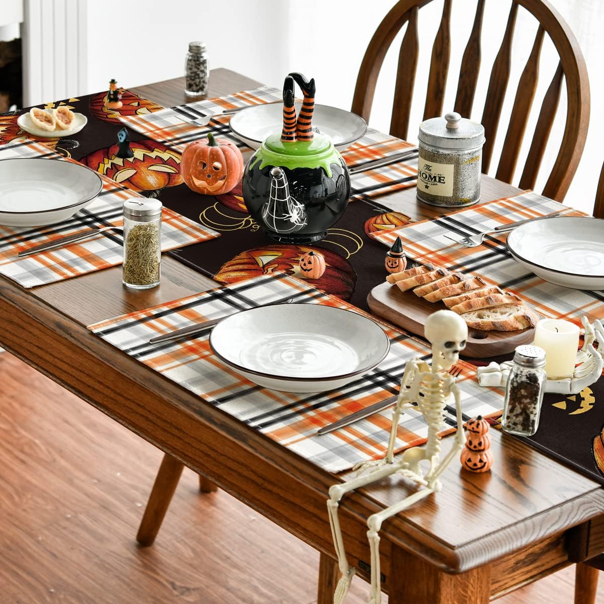 Halloween Placemats Set of 4 – Orange & Black 100% Polyester Table Mats by Artoid Mode (18x12”)
