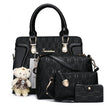 Women’s Fashion Handbag Set – 4PCS Tote, Shoulder Bag, Crossbody & Wallet Purse Set (A-Black)