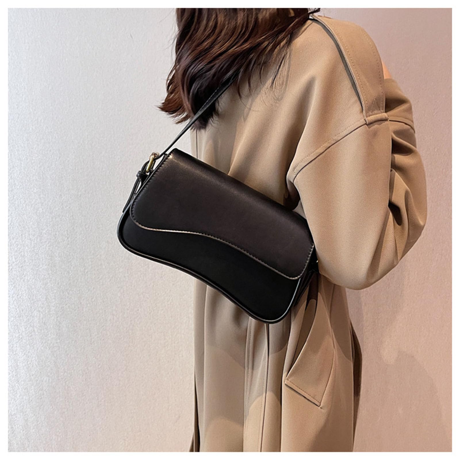 Y2K Trendy Shoulder Bag for Women – Vegan Leather Hobo & Saddle Purse with Removable Straps (Black)