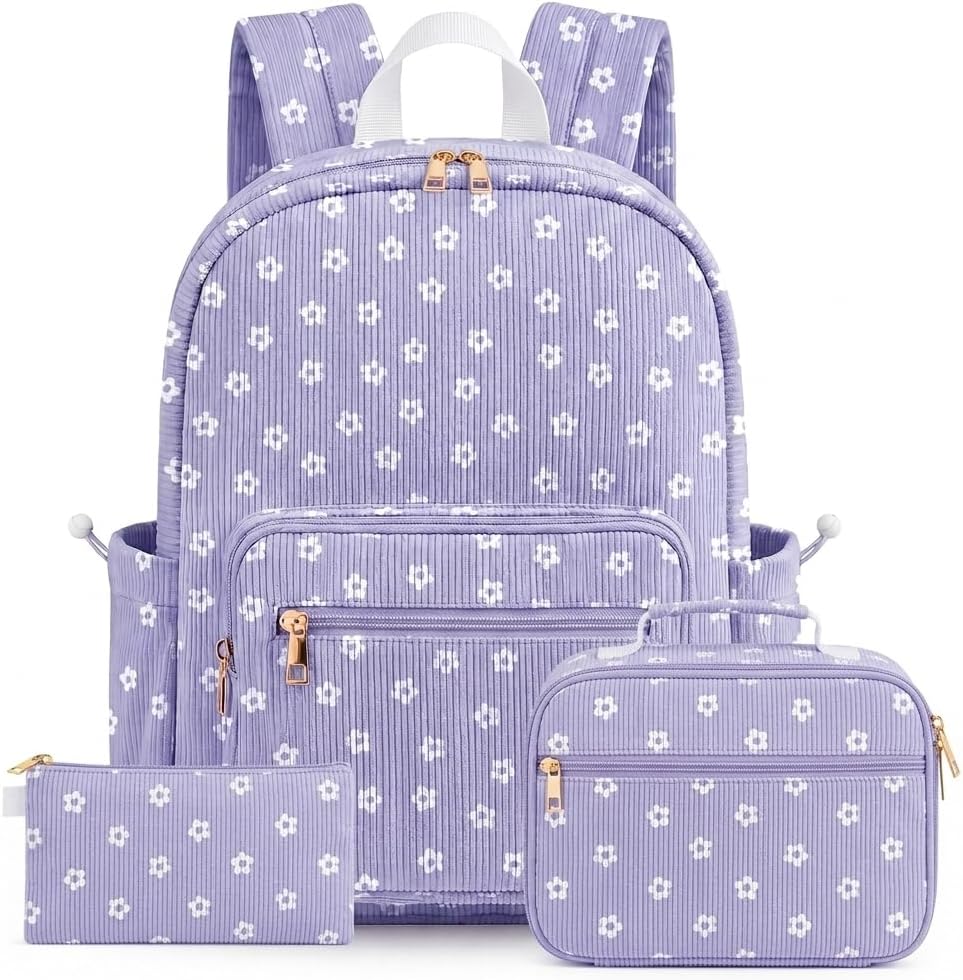 Pink Bow Corduroy Backpack Set with Lunch Bag