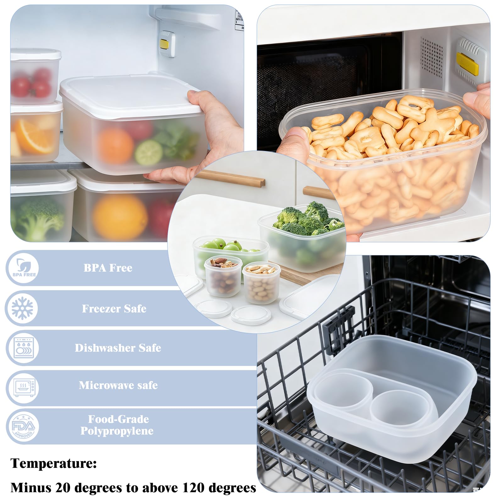 4-Piece Nesting Food Storage Containers Set – Space-Saving Airtight BPA-Free Containers (White Lid / Clear Body)
