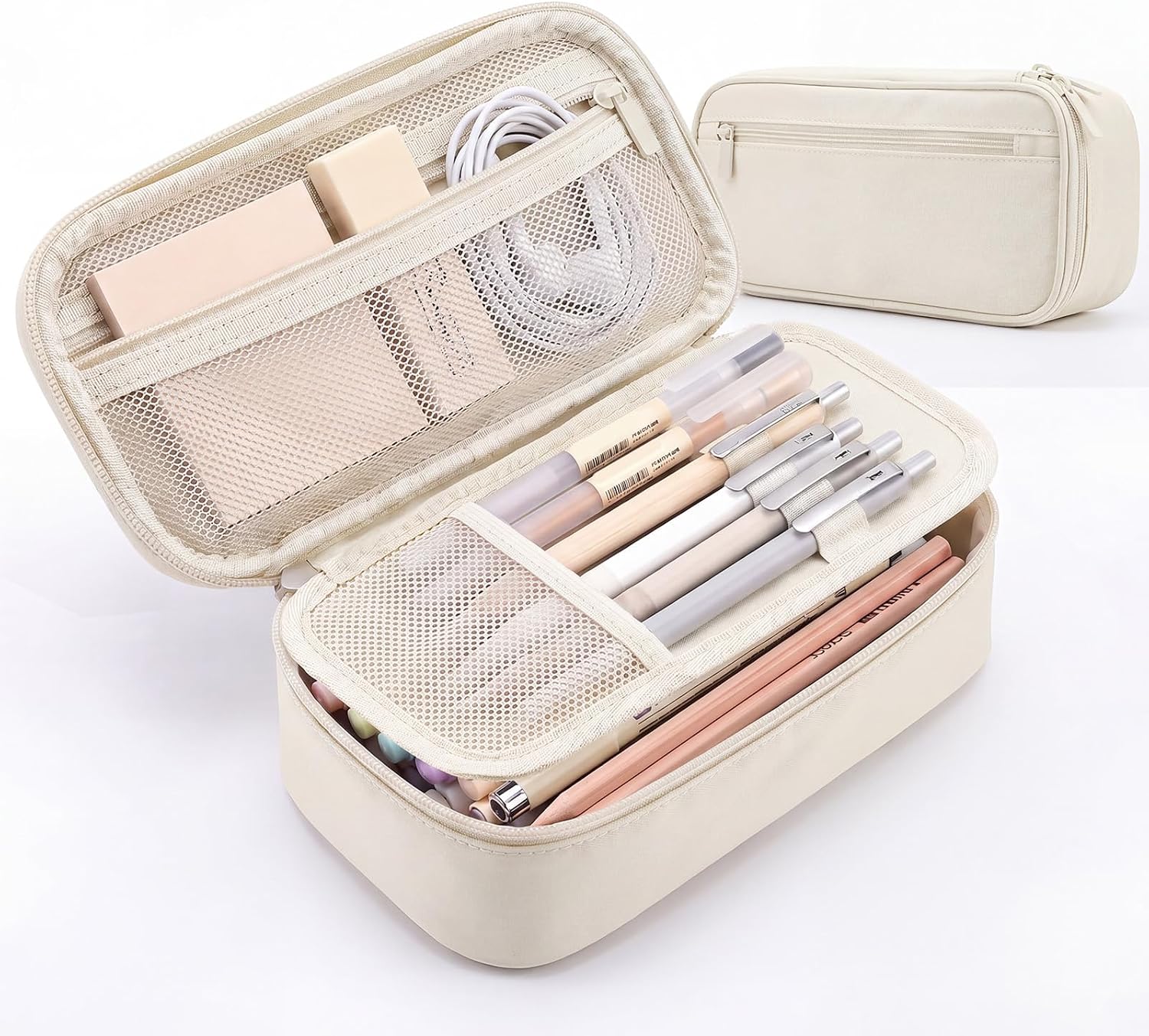 Large 80-Pencil Canvas Organizer Case with 5 Compartments