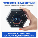 BELEEMET Magnetic Hexagon Pomodoro Timer with Gravity Flip, Custom Intervals & Adjustable Sound – Black