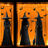 Halloween Witch Window Clings – 3 Scary Witches & 34 Bats Double-Sided PVC Silhouette Stickers (Black, Reusable)