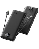 10000mAh Portable Power Bank with Foldable Wall Plug & Built-in Charging Cables
