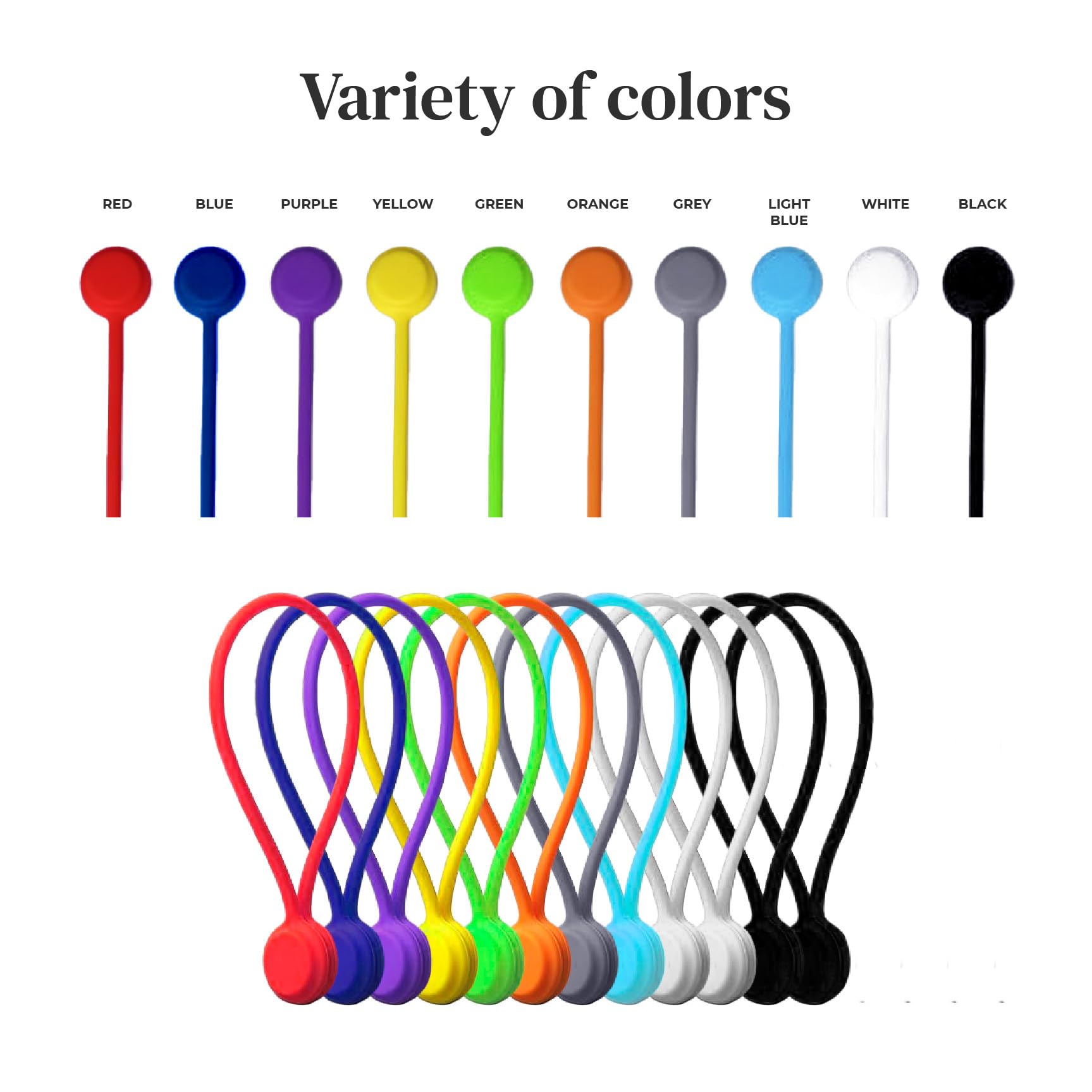 Magnetic Cable Organizer with Reusable Silicone Ties – Travel Cord Management Holder for Smart Devices Multicolor