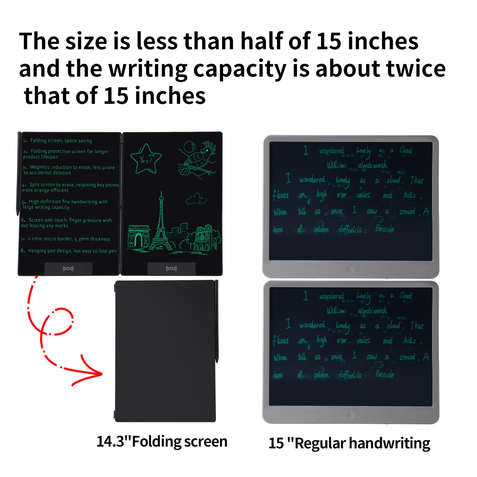 Bezel-Less Green LCD Writing Tablet – Ultra Slim Pocket Digital Notepad