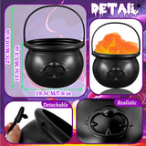 Black Witch Cauldron with Spider Webs – Halloween Candy Bowl & Decoration Set (1 Cauldron + 3 Web Packs, Green/Orange/Purple)