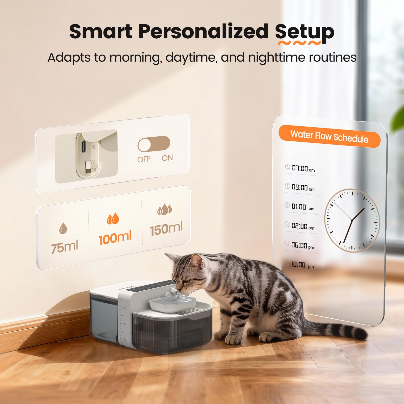 Beige Smart Wastewater Separation Pet Water Fountain 3.5L – 304 Stainless Steel & 180-Day Battery (Beige)