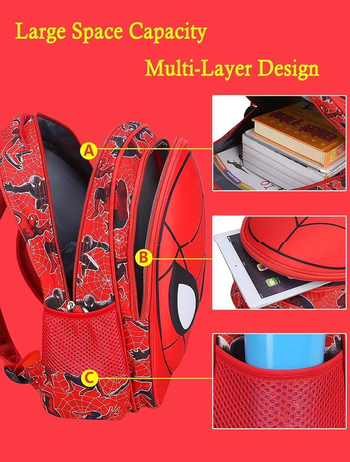 Red 3D Spider School Backpack Set with Pencil Case