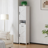 HOMHEDY 67" Tall Bathroom Storage Cabinet – Slim Floor Cabinet with Barn Doors, Drawer & Adjustable Shelves (White)