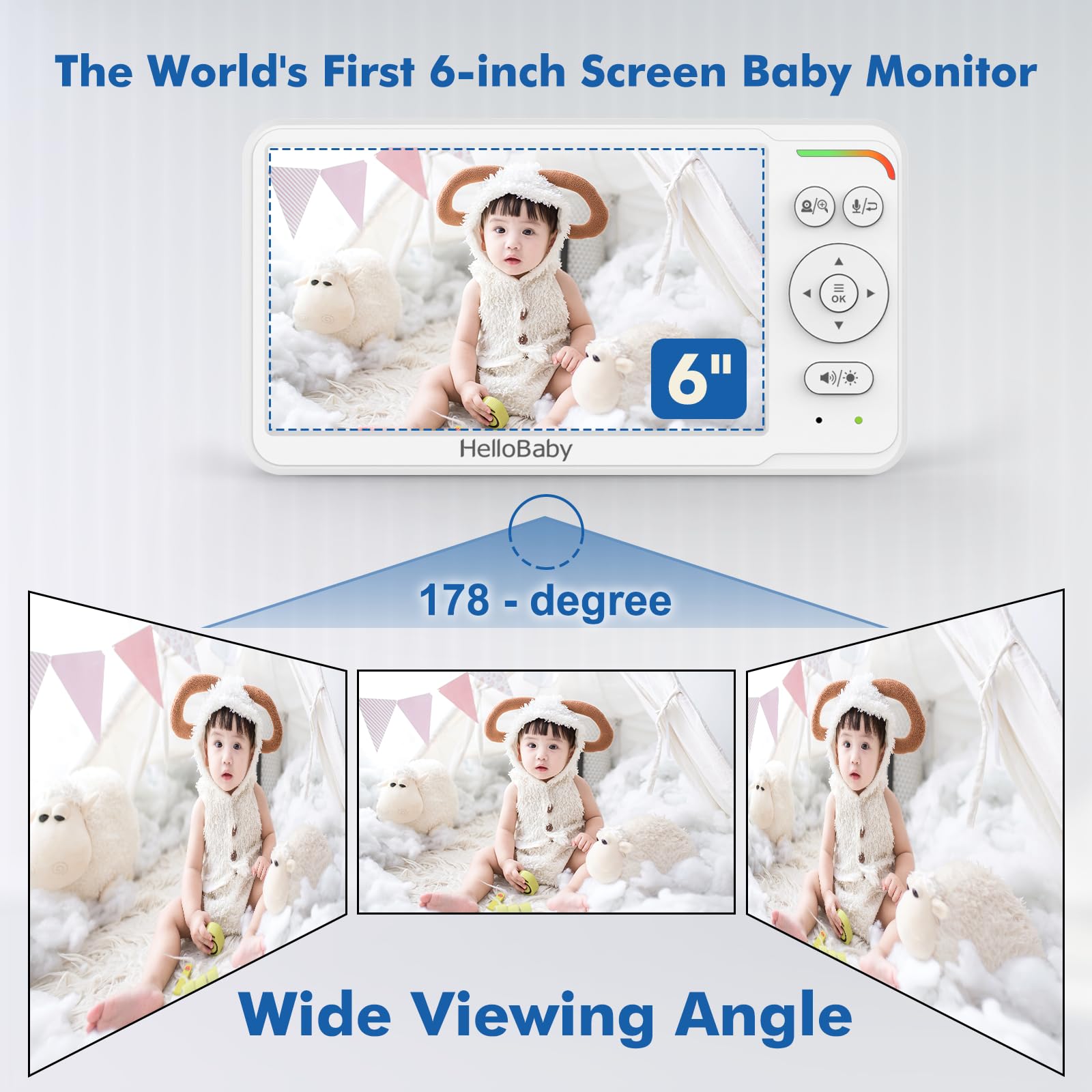 HelloBaby HB6560 6" IPS Baby Monitor with Camera & Audio – Non-WiFi Video Baby Monitor with Night Vision, Pan Tilt Zoom
