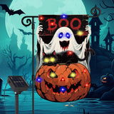 Halloween Solar Garden Flag 12x18" – Pumpkin LED Outdoor Yard Banner, Double-Sided UV-Resistant Oxford Décor