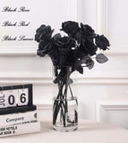 Artificial Black Roses – 12PCS 21" Long Stem Silk Flowers for Halloween, Gothic Wedding & Home Decor