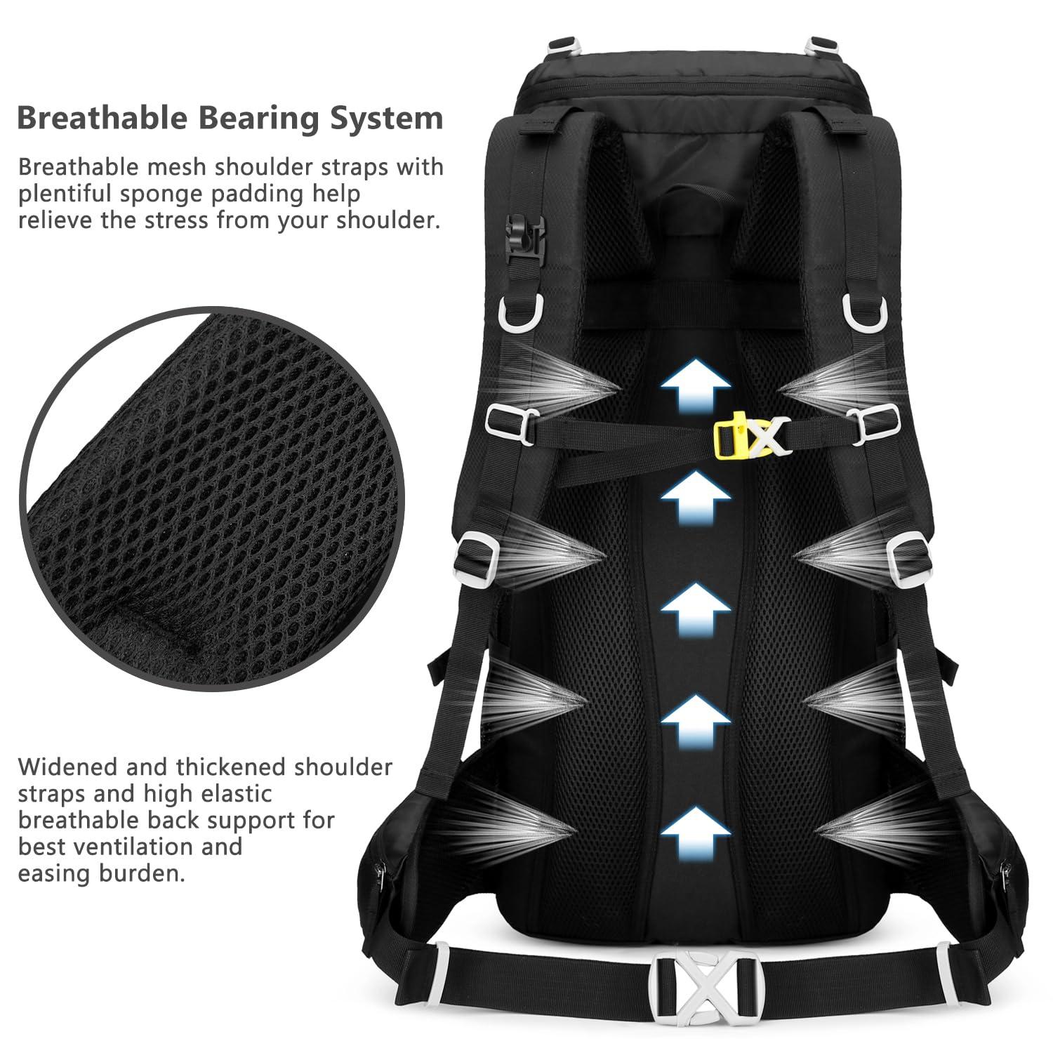 ESUP 50L Lightweight Camping & Hiking Backpack with Rain Cover – Multi-Day Outdoor Travel Backpack – Deep Black