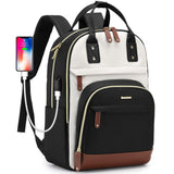Women’s Laptop Backpack with USB Charging Port – Stylish Business & Travel Backpack for 15.6″ Laptops (Black Beige)
