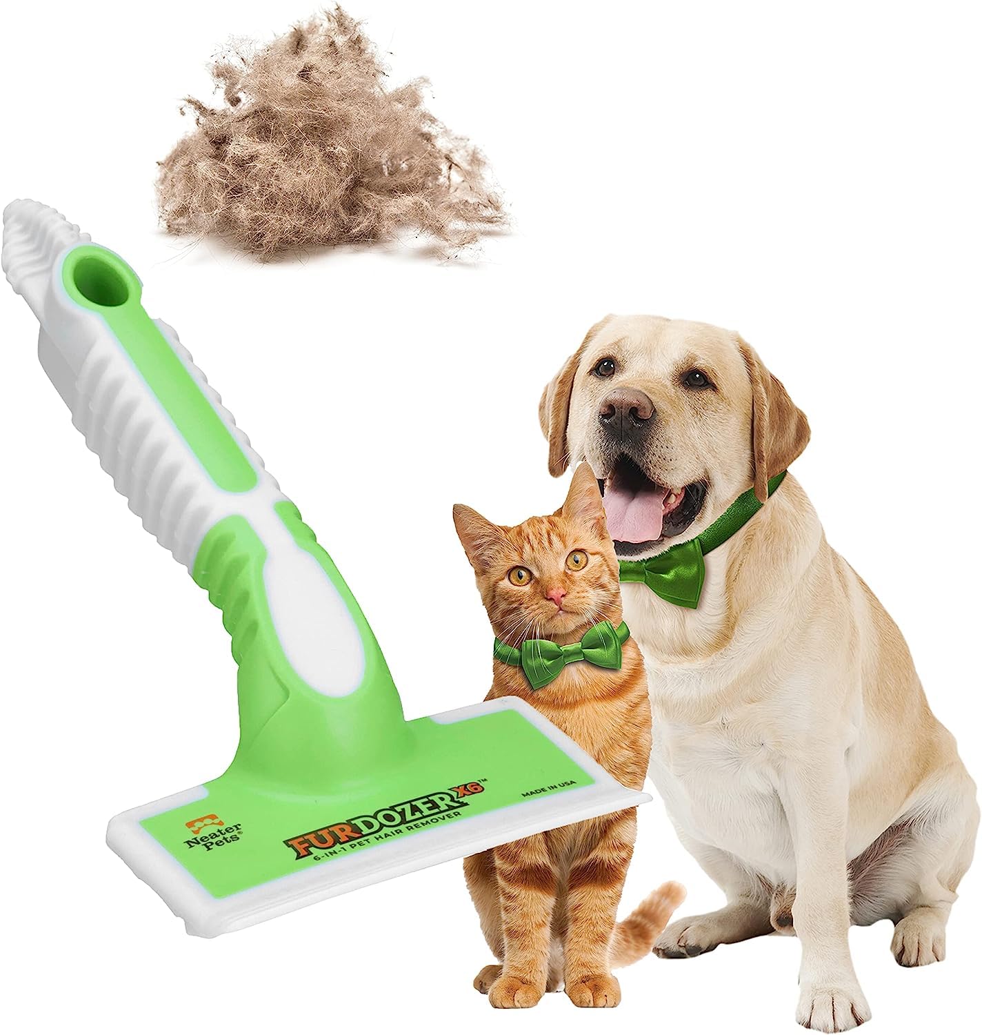 FurDozer X6 Pet Hair Remover Tool with 6-in-1 Design, Reusable Rubber Fur Cleaner for Carpets, Car Interiors, Furniture, and Upholstery