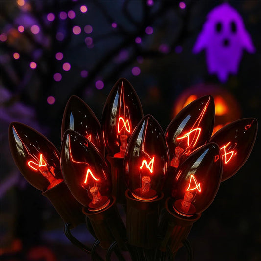 Halloween C9 Dark Purple String Lights – 25Ft Black Wire, 25 Bulbs, UL Listed Outdoor & Indoor Party Décor