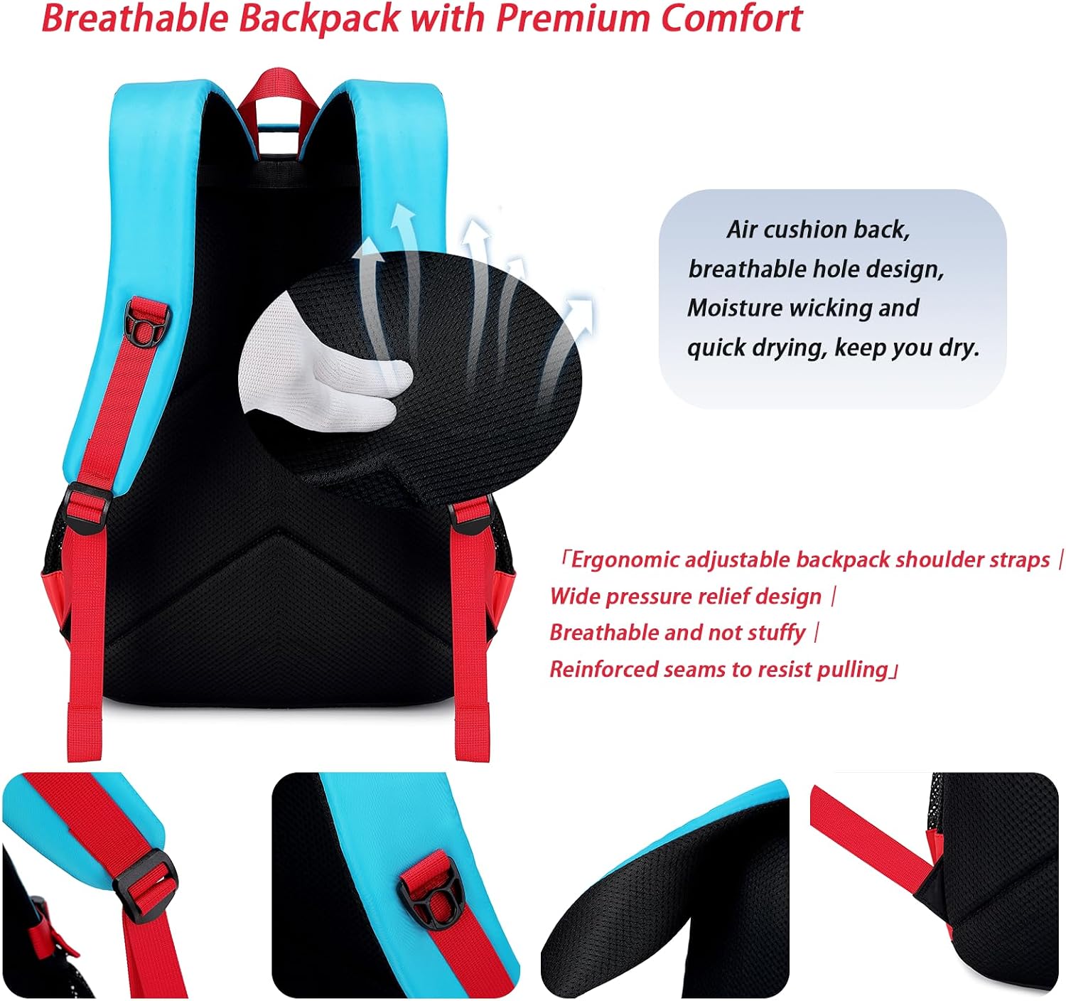 Blue Red Glow-in-the-Dark School Backpack with Laptop Sleeve