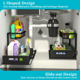 REALINN Under Sink Pull-Out Organizer – Sliding L-Shaped Cabinet Storage Shelf for Kitchen & Bathroom (Black, 2-Pack)