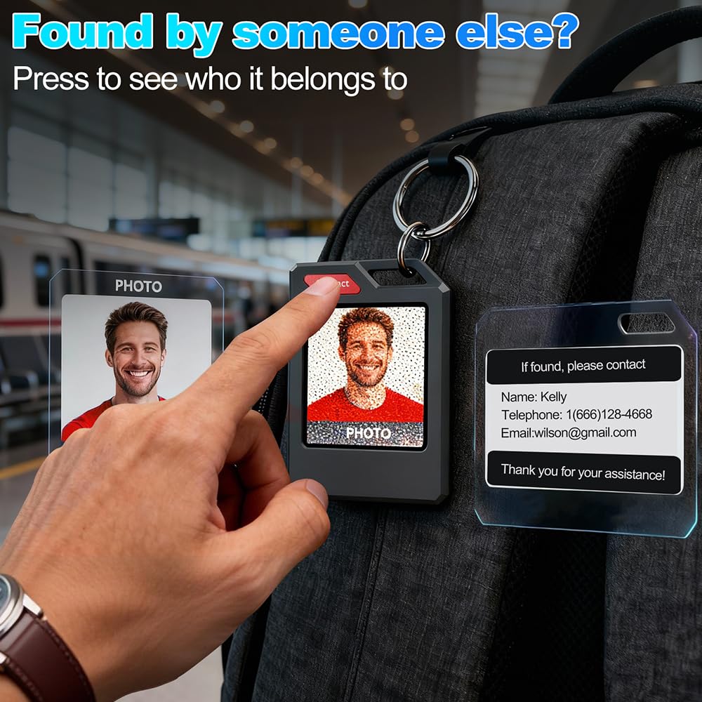 PhotoTag Smart Bluetooth Tracker with E-Ink Display, Apple Find My & Google Find Hub Compatible Item Locator – Aluminum Alloy Black