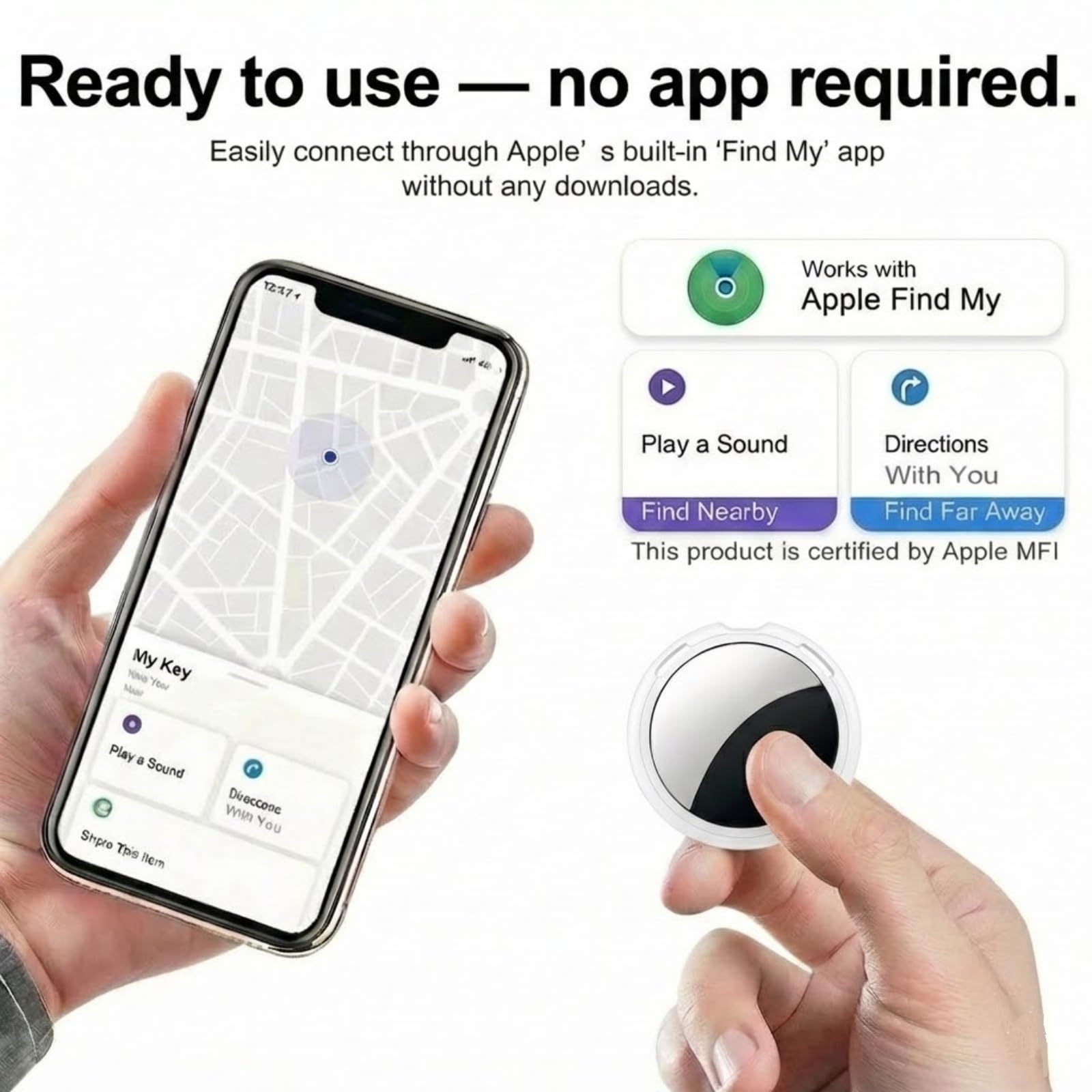 Smart Bluetooth Item Tracker 2-Pack for Apple Find My Network – No Subscription Key & Pet Locator Tags (Black + White)