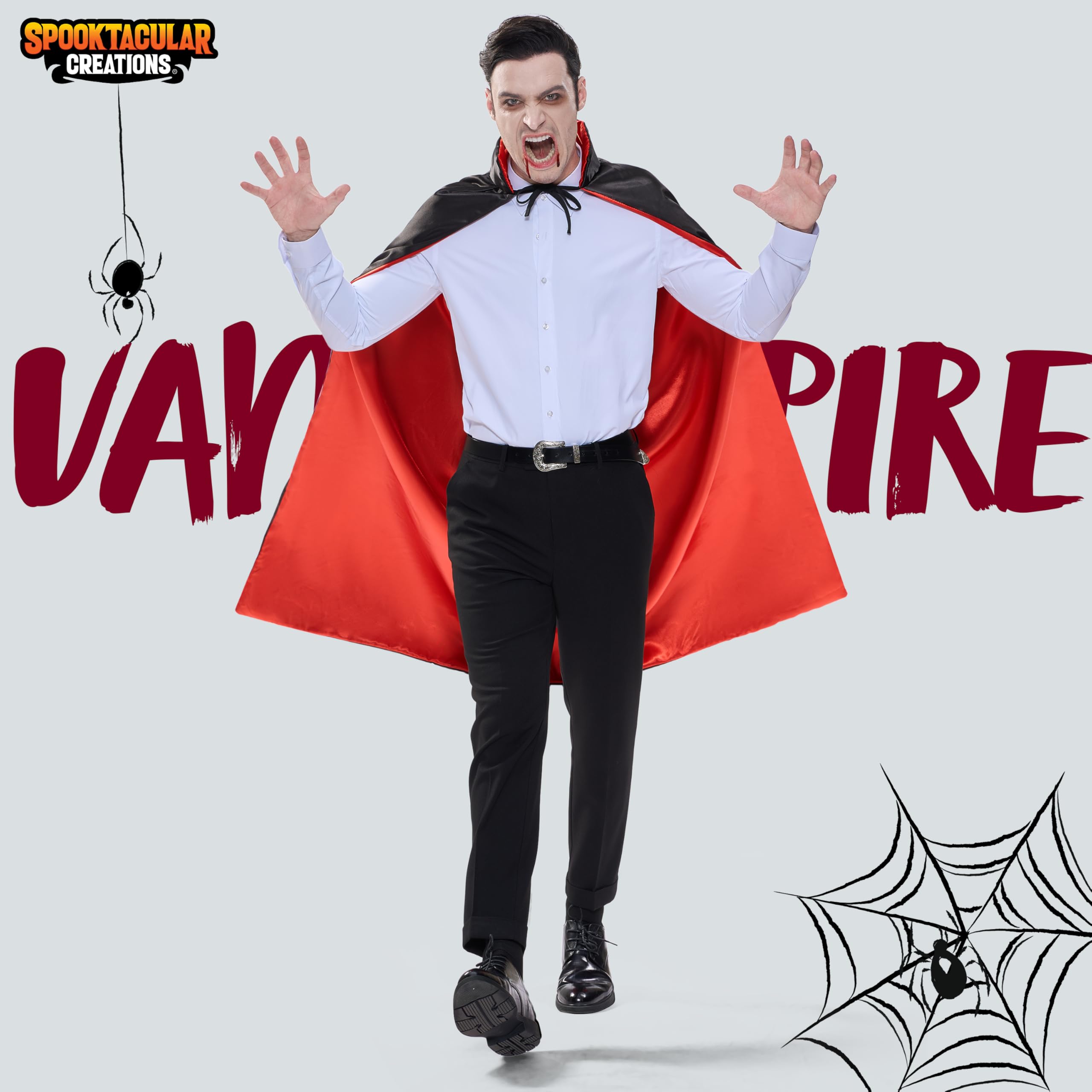 Unisex Vampire Costume with Cape & Tattoo Scar – Classic Black & Red Dracula Outfit for Kids & Adults
