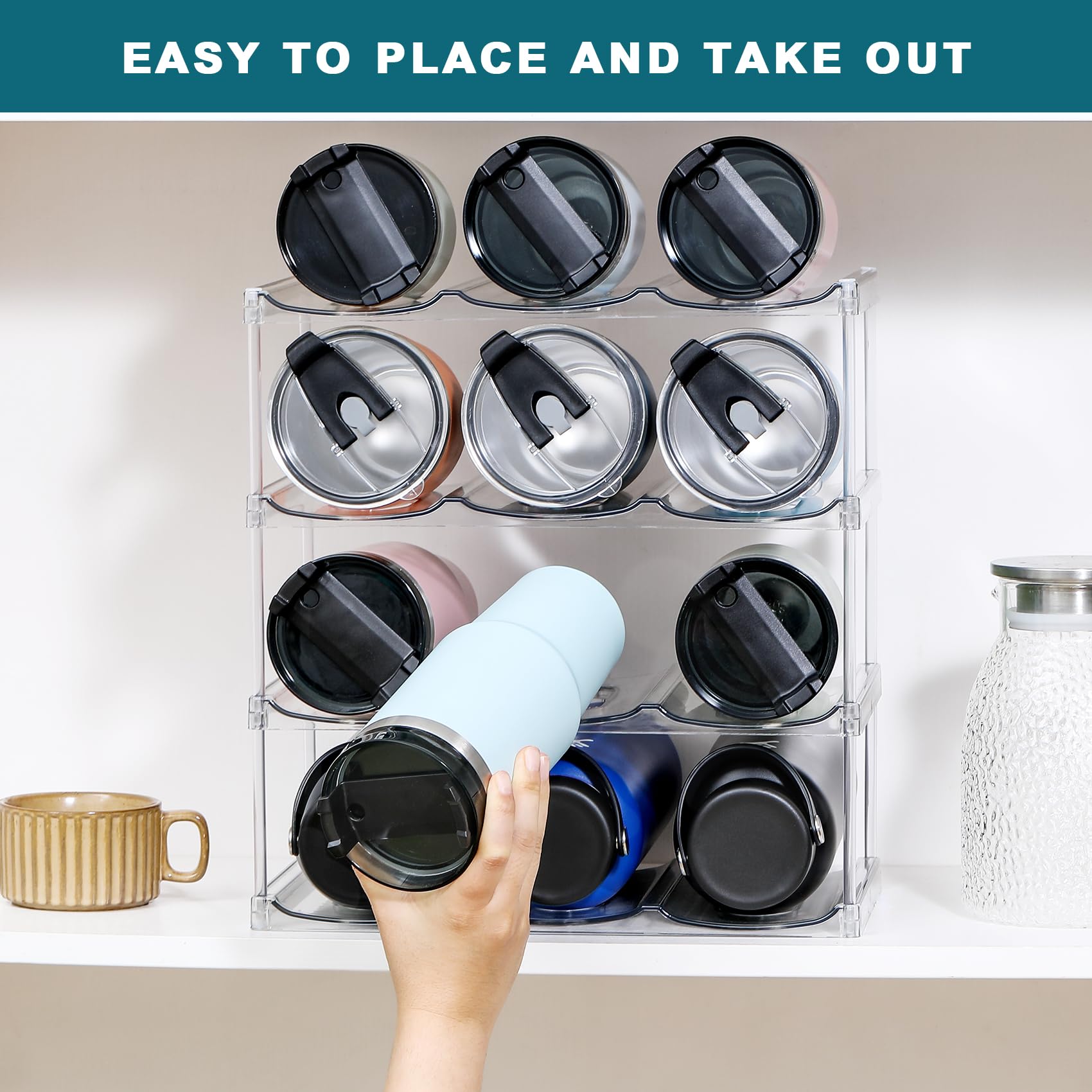 Large Capacity Stackable Water Bottle Organizer – 4-Tier Clear Holder for Large Tumblers & Bottles (Holds 12)