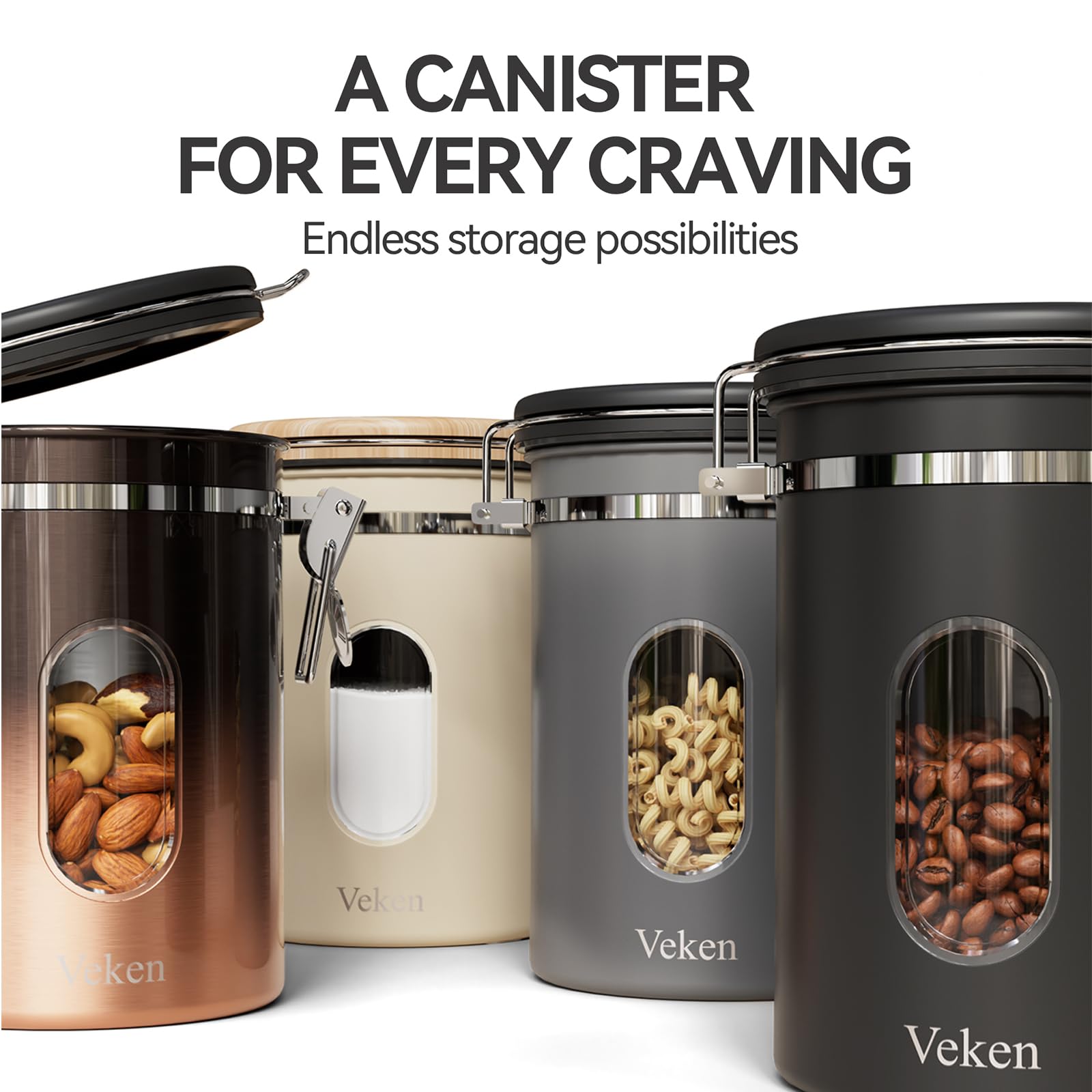 Stainless Steel Coffee Canister with Date Tracker & CO₂ Valve – Airtight Coffee Bean Storage with Scoop (Black)