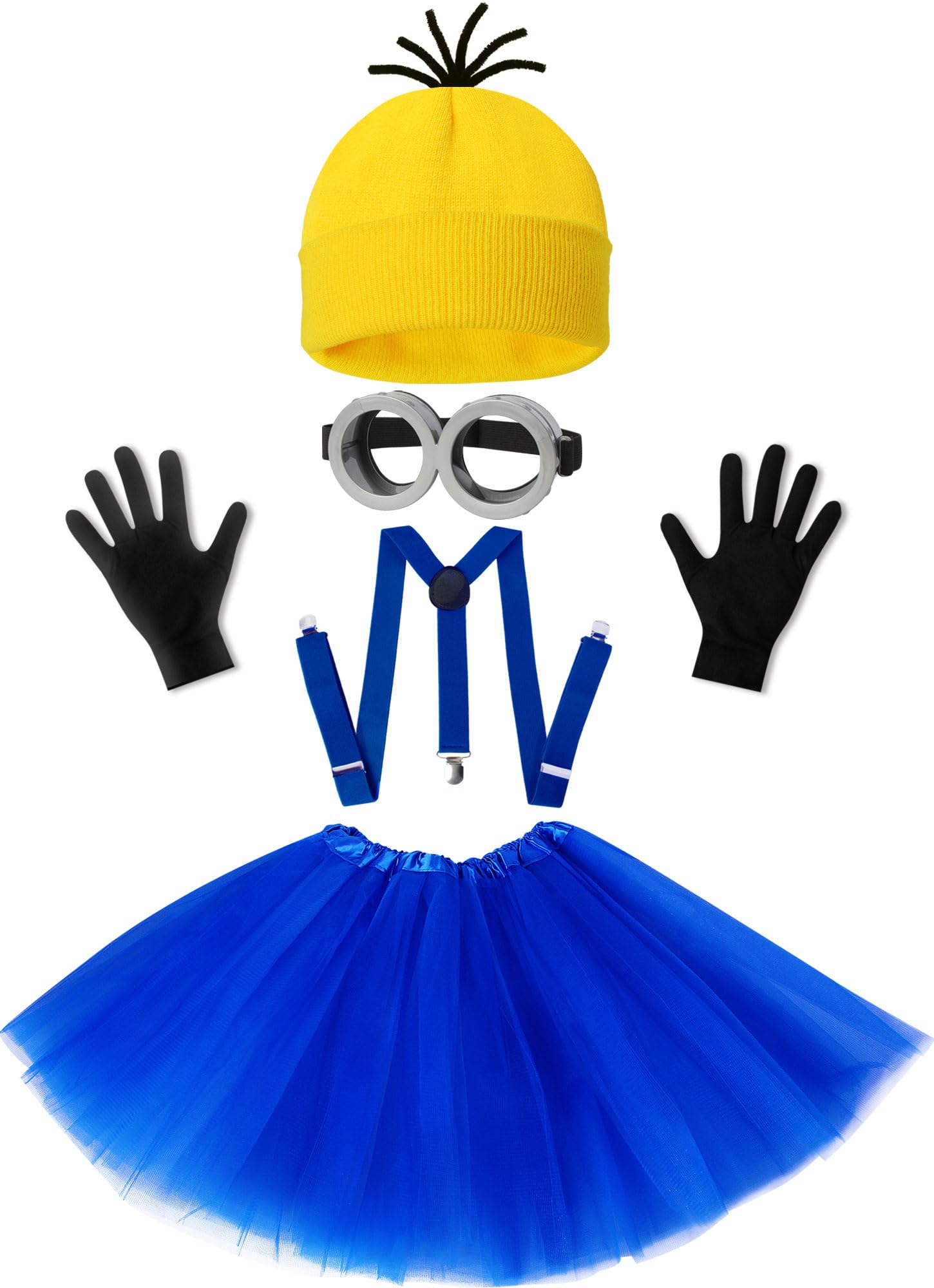 Women’s Blue & Yellow Steampunk Costume Set – 5-Piece Halloween Tutu, Goggles, Beanie, Gloves & Suspenders 💙💛🎭
