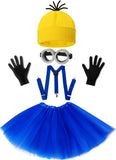 Women’s Blue & Yellow Steampunk Costume Set – 5-Piece Halloween Tutu, Goggles, Beanie, Gloves & Suspenders 💙💛🎭