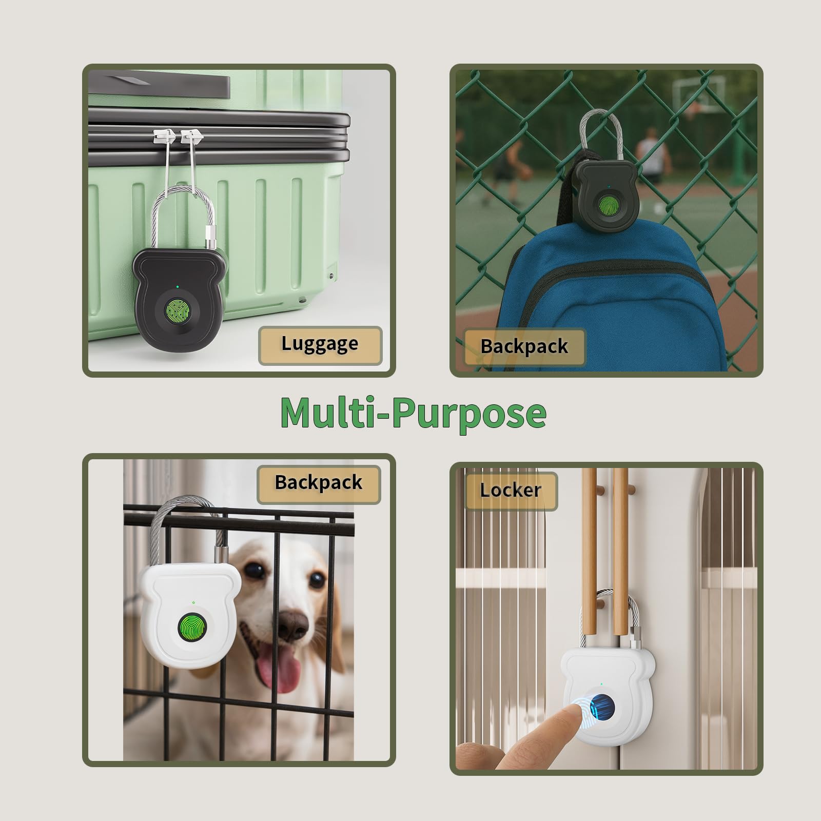 Ultra-Fast Fingerprint Cable Padlock, USB Rechargeable Biometric Security Lock for Gym Locker, Luggage & Outdoor Gear