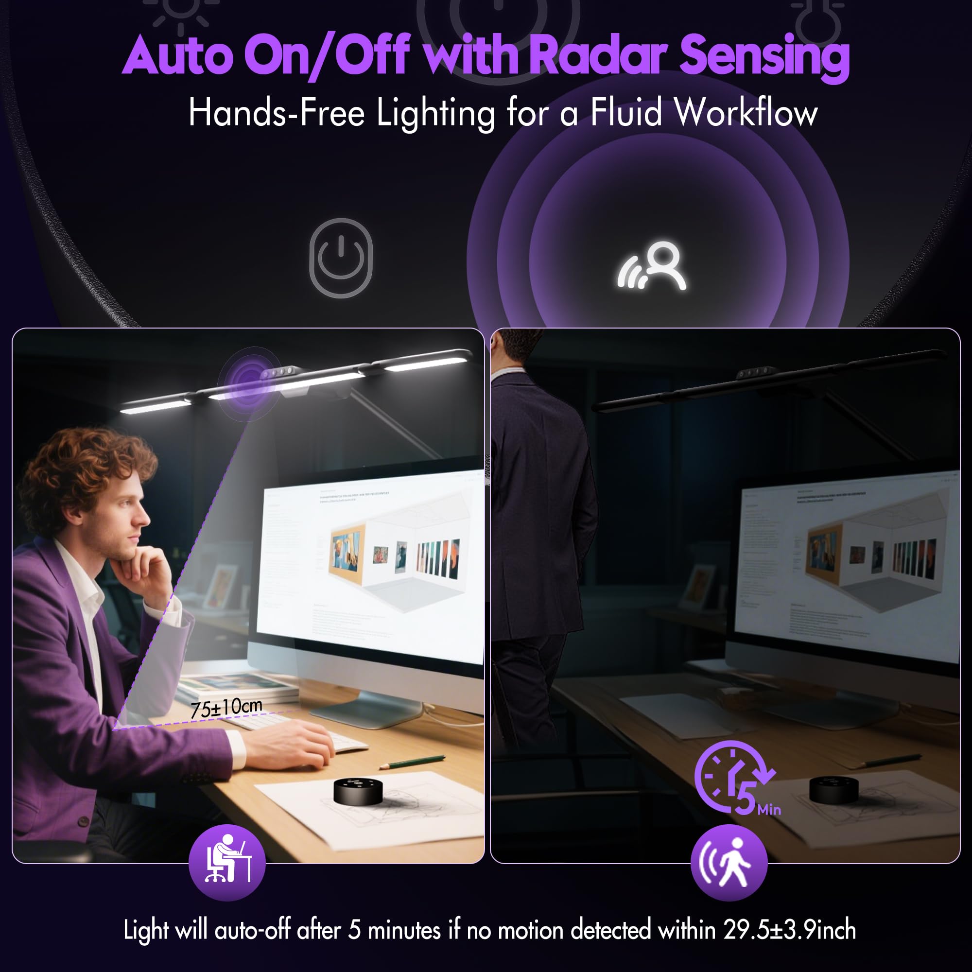 Quntis Professional LED Desk Lamp – 1100LM Monitor Light with Motion Sensor & 95 CRI Eye-Care Lighting